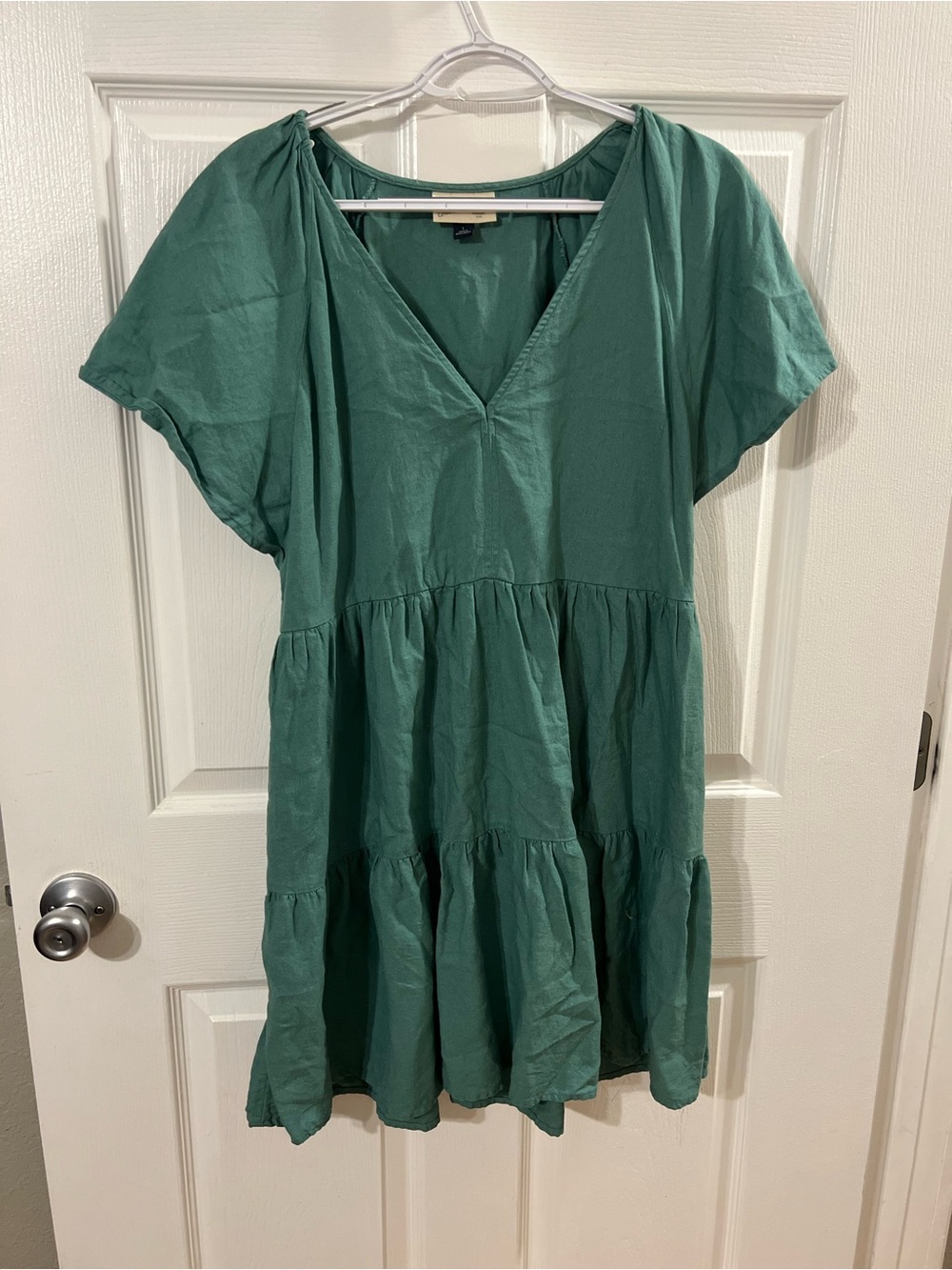Universal Thread Emerald Green V-Neck Tiered Mini Dress